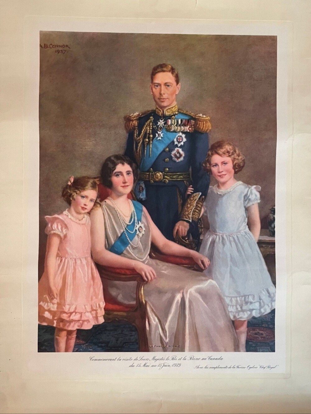 Frammed A.B. Connor 1937 Lithograph Print Of Royal Family